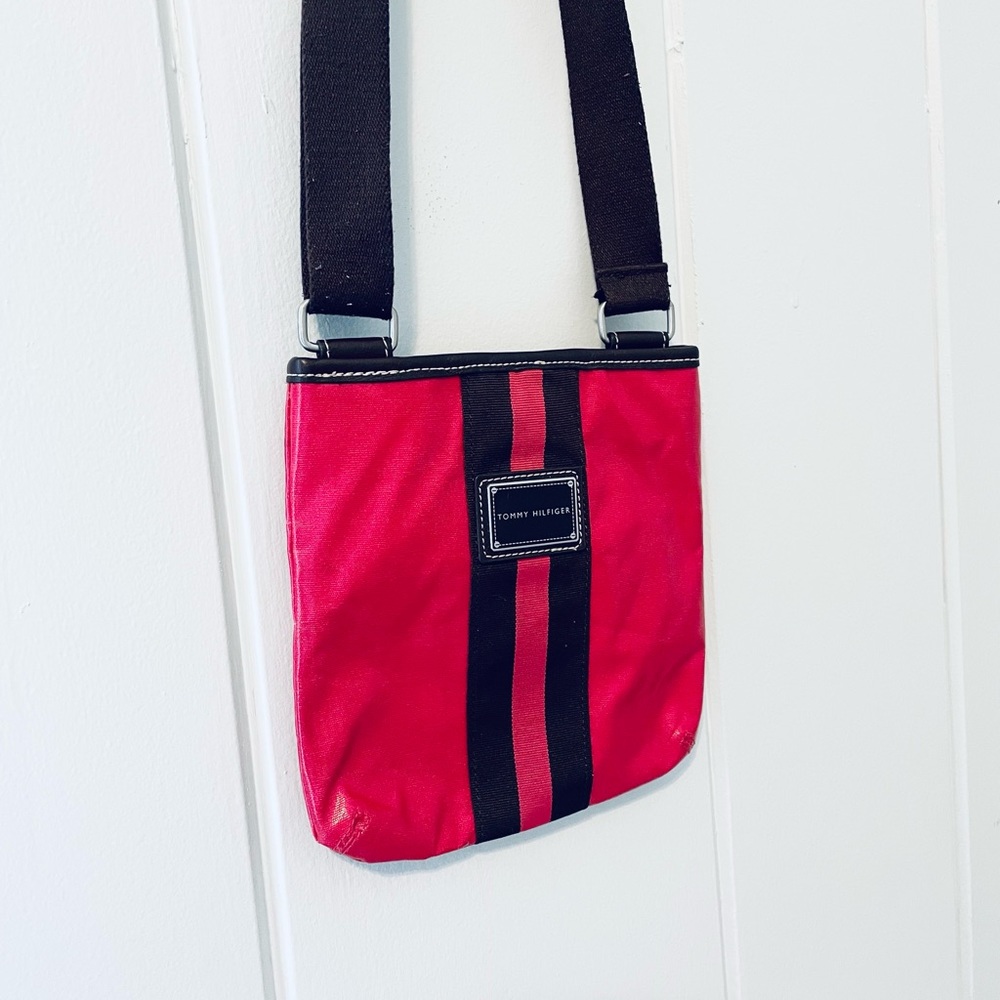 Tommy Hilfiger Small Red and Brown Crossbody Purse